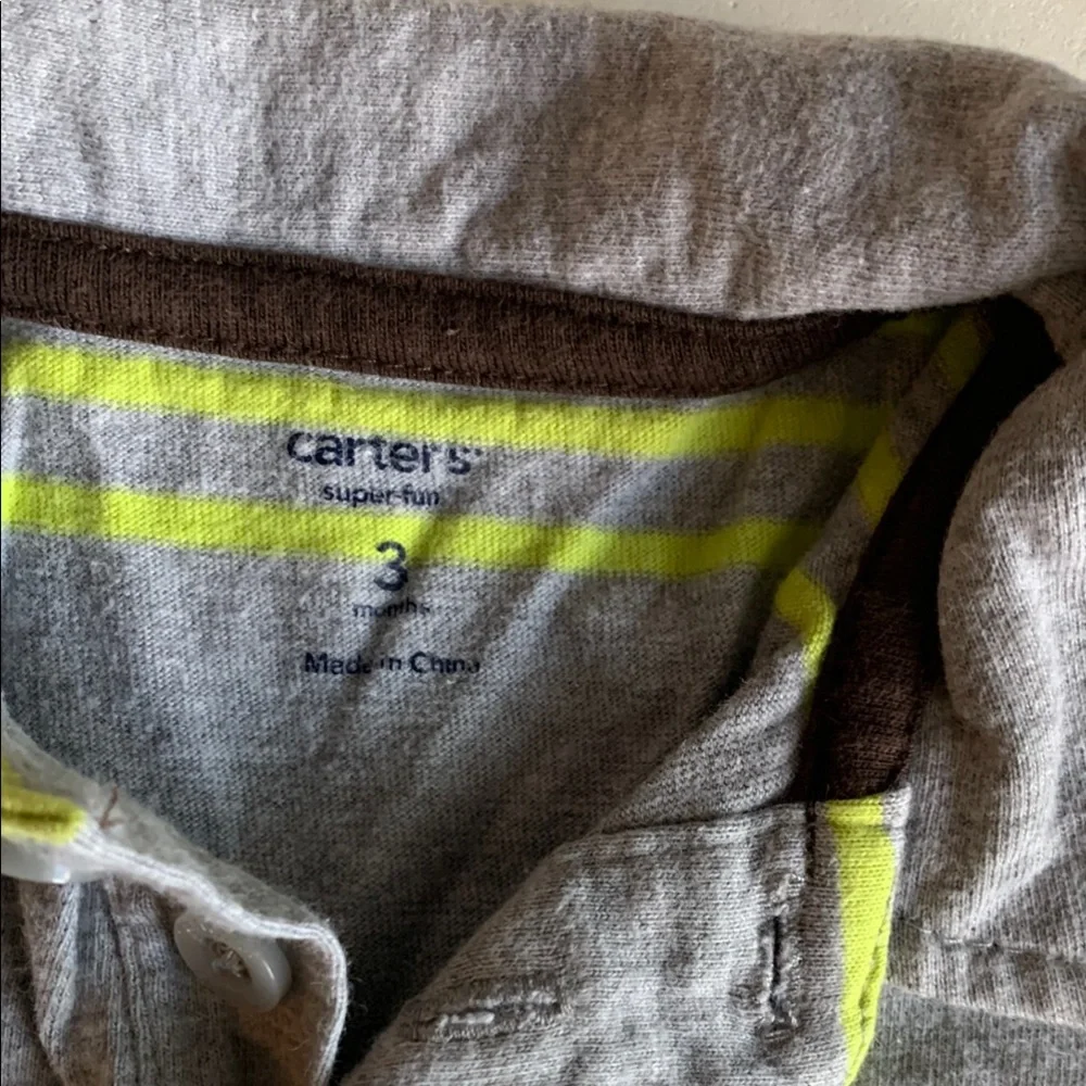 Carter’s Gray &  Yellow Striped Romper with Monkey Patch 3 Months